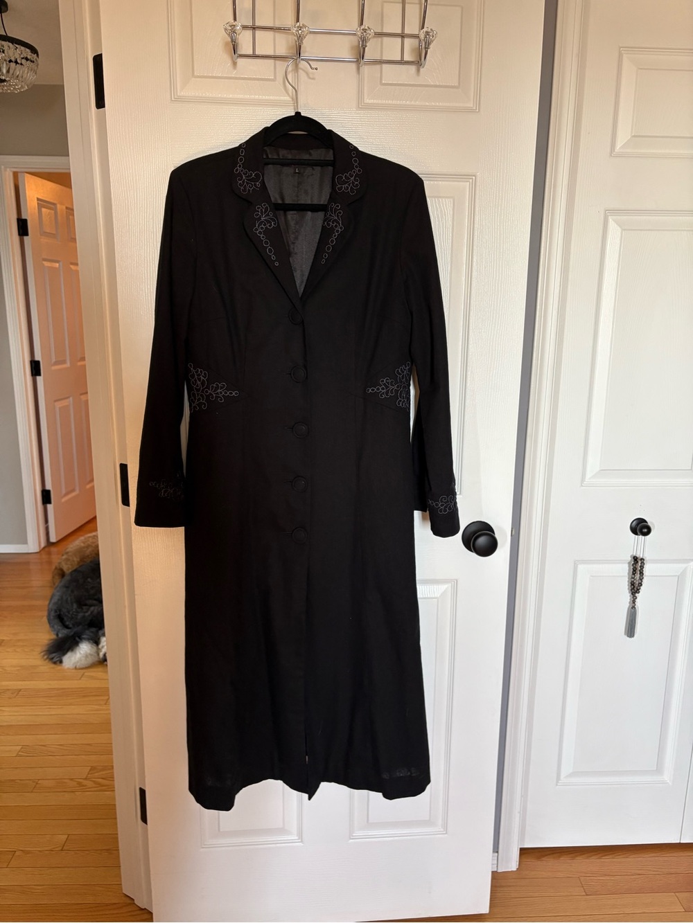 Absolutely Stunning Long Black Linen Button-Front Coat with Silk Lining
